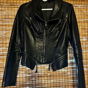 Lulu's Black Leather Jacket with Zipper Details